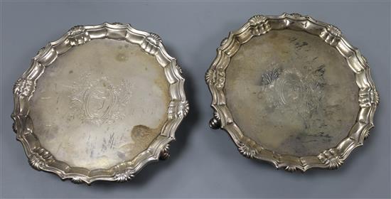 A pair of George II silver waiters by Hugh Mills, London, 1746 (a.f.), 15.5 oz.